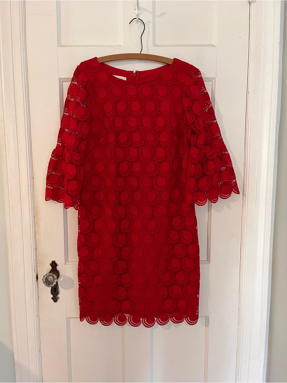 RSVP by Talbots Red Lace Overlay Circle-Pattern Midi Dress